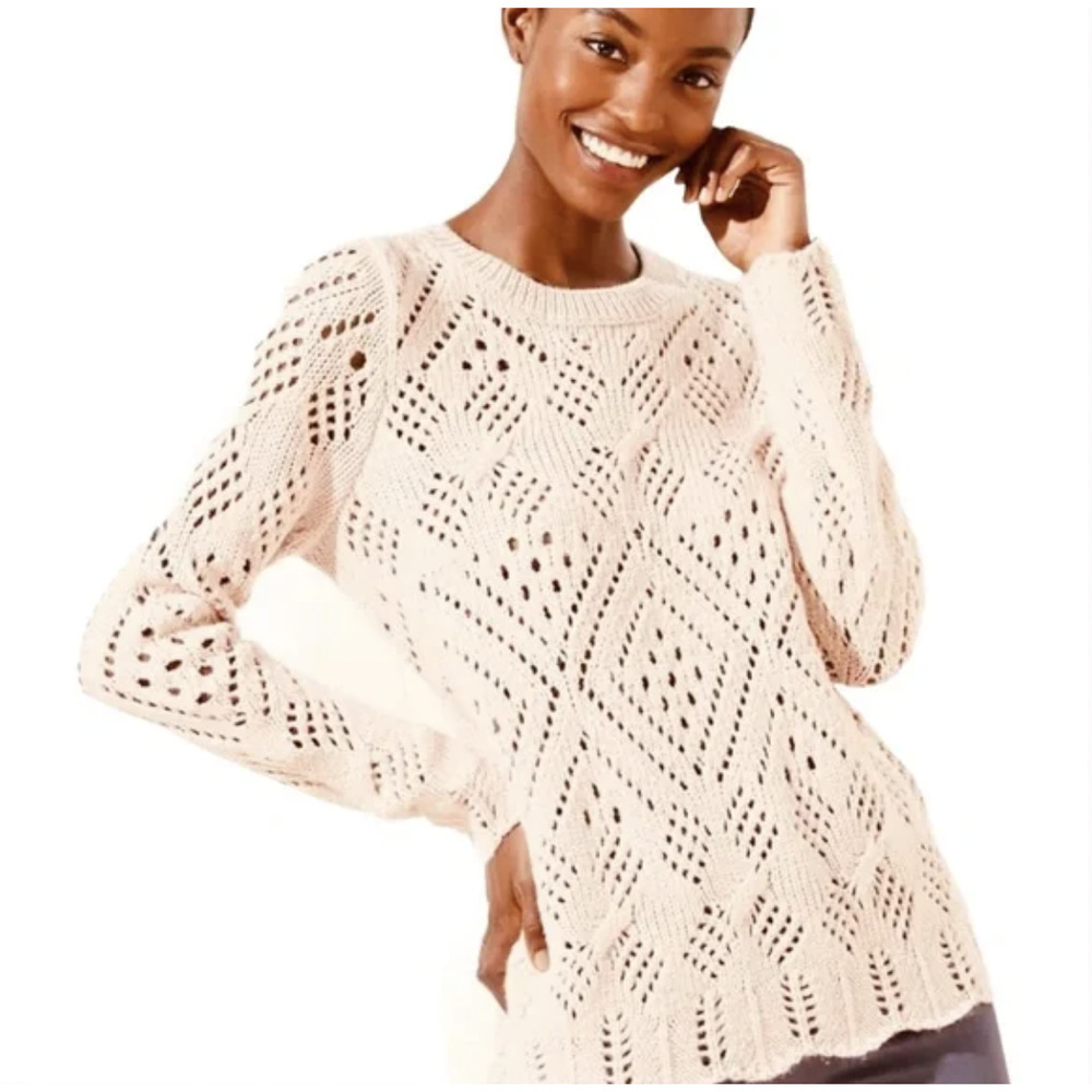 Ann Taylor LOFT Wool Blend Blush Pink Pointelle Knit Sweater Size X-Small
